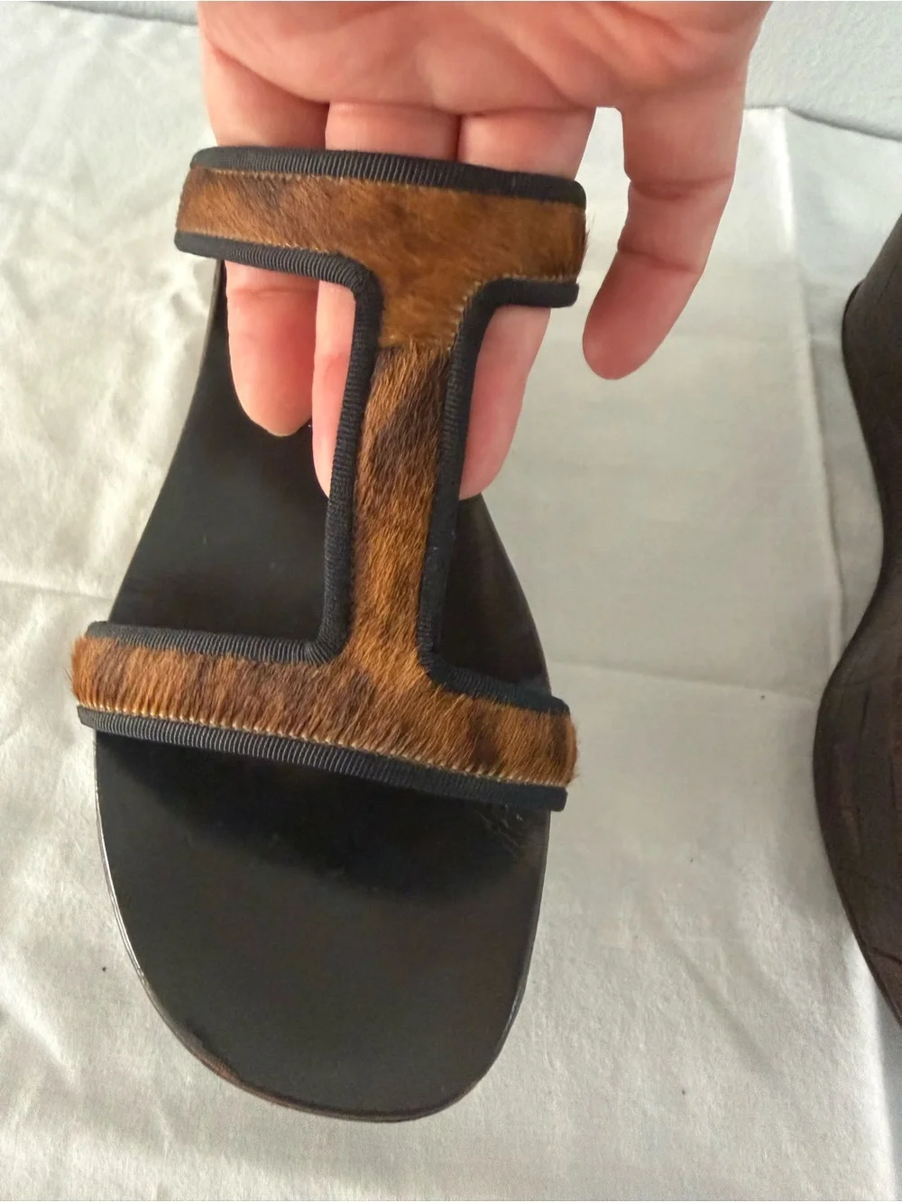 Tapeet Vicini Brown Haircalf Platform Slide Sandals
